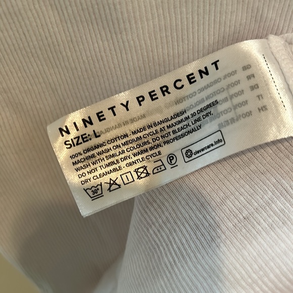 NINETY PERCENT WHITE ORGANIC SUPER LIGHTWEIGHT RIBBED TURTLENECK SIZE LARGE - Picture 3 of 4